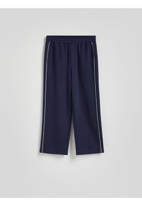 Reserved - Spodnie loose fit - granatowy. Kolor: niebieski. Materiał: wiskoza, dzianina #1