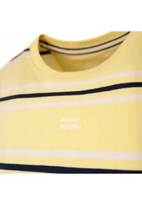 Bawełniana Koszulka Polo w Paski - Pako Jeans - Żółta. Okazja: na co dzień. Typ kołnierza: polo. Kolor: żółty, wielokolorowy, złoty. Materiał: bawełna. Wzór: prążki, paski. Styl: casual #3