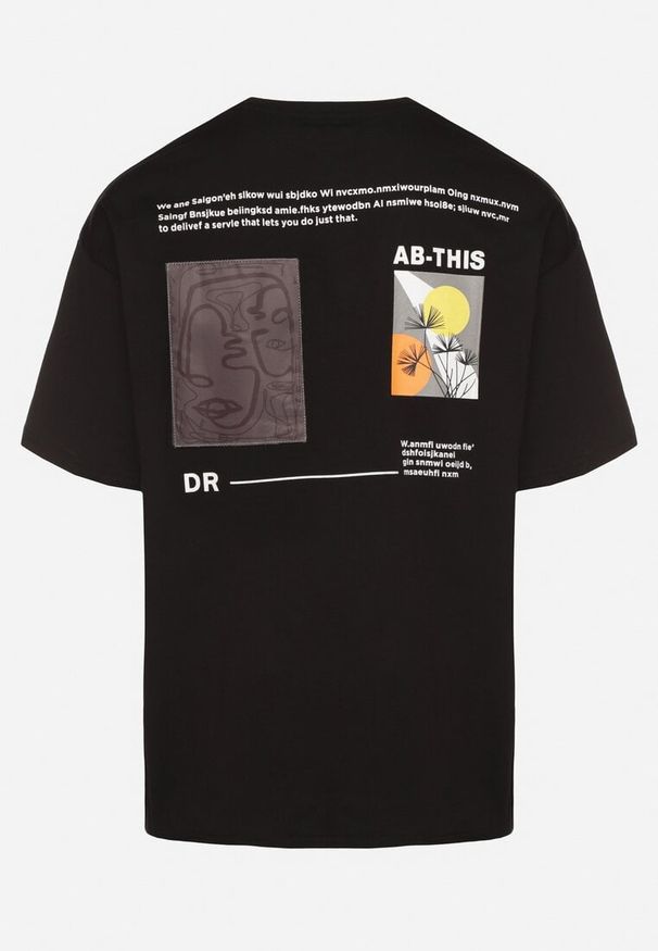 Born2be - Czarna Koszulka T-shirt z Bawełny z Nadrukami Aerriana. Okazja: na co dzień. Kolor: czarny. Materiał: bawełna. Wzór: nadruk. Styl: casual