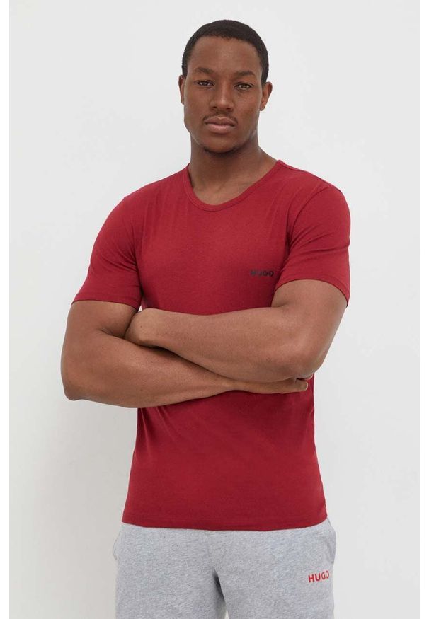 Hugo - HUGO t-shirt bawełniany 3-pack kolor granatowy z nadrukiem. Kolor: niebieski. Materiał: bawełna. Długość rękawa: krótki rękaw. Długość: krótkie. Wzór: nadruk