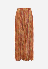 Renee - Pomarańczowo-Źółte Spodnie w Stylu Palazzo Zdobione Brokatem z Gumką w Talii Hinlea. Okazja: na co dzień. Stan: podwyższony. Kolor: pomarańczowy. Wzór: aplikacja. Styl: elegancki, casual #6