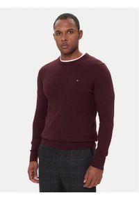TOMMY HILFIGER - Tommy Hilfiger Sweter MW0MW28046 Bordowy Regular Fit. Kolor: czerwony. Materiał: bawełna