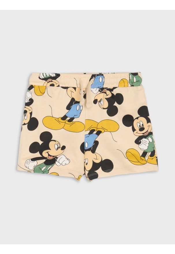 Sinsay - Szorty Mickey Mouse - beżowy. Kolor: beżowy. Wzór: motyw z bajki