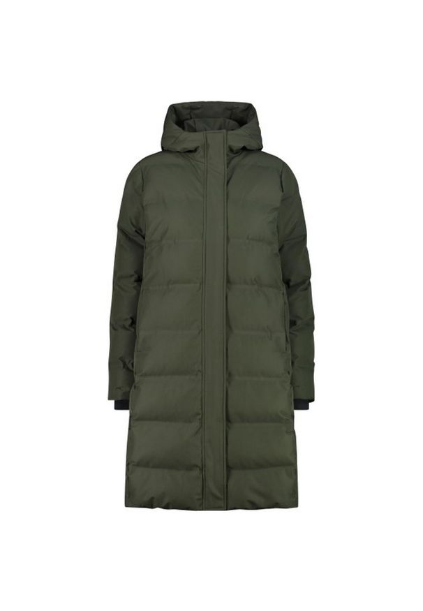 Płaszcz damski turystyczne CMP 34K0096. Typ kołnierza: kaptur. Kolor: zielony. Materiał: puch. Długość: długie. Sport: turystyka piesza