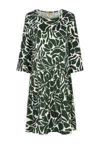 Ochnik - Zielono-biała sukienka z falbanami. Kolor: zielony. Długość: midi