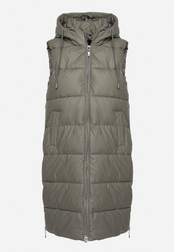 Born2be - Ciemnoszara Pikowana Kamizelka z Kapturem i Obustronnym Suwakiem Trilasa. Typ kołnierza: kaptur. Kolor: szary. Styl: elegancki