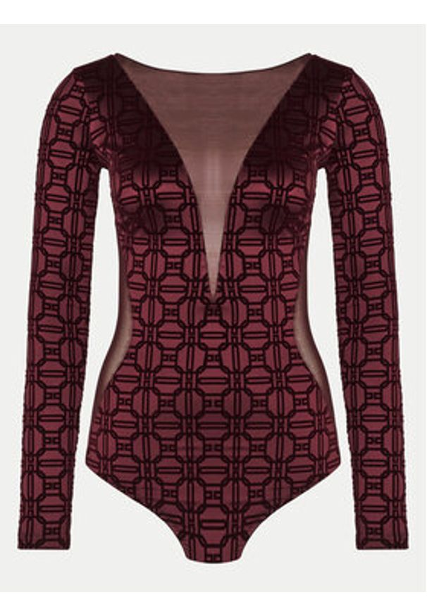 Elisabetta Franchi Body BO-011-47E2 Bordowy Slim Fit. Kolor: czerwony. Materiał: syntetyk