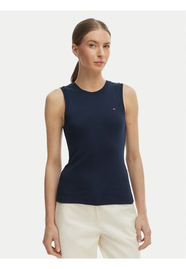 TOMMY HILFIGER - Tommy Hilfiger Top WW0WW47806 Granatowy Slim Fit. Kolor: niebieski. Materiał: bawełna