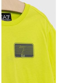 EA7 Emporio Armani t-shirt bawełniany dziecięcy kolor zielony z nadrukiem. Kolor: zielony. Materiał: bawełna. Wzór: nadruk #3