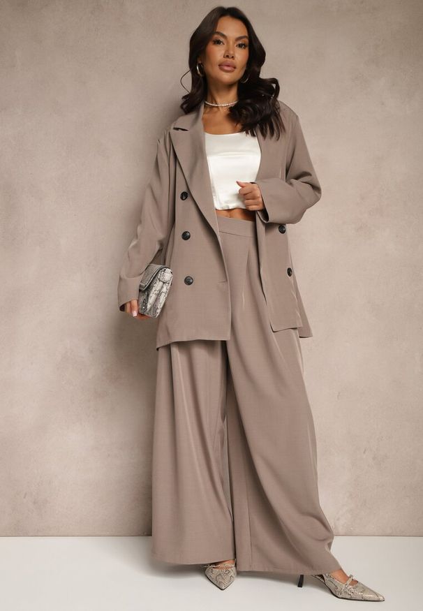 Renee - Jasnobrązowe Eleganckie Spodnie Palazzo z Szerokimi Nogawkami Adivisa. Stan: podwyższony. Kolor: beżowy. Styl: elegancki