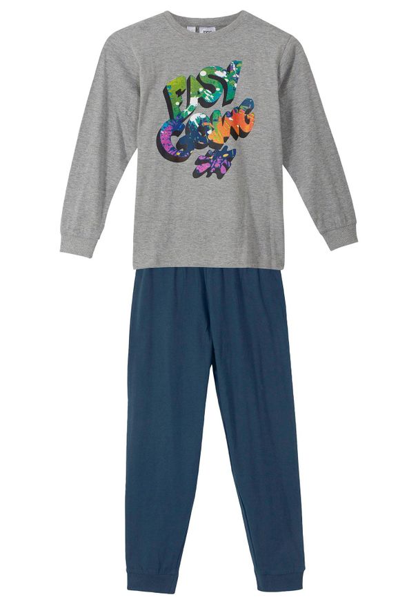 bonprix - Piżama z miękkiej bawełny organicznej (2 części). Kolor: szary. Materiał: bawełna. Długość: długie. Wzór: nadruk