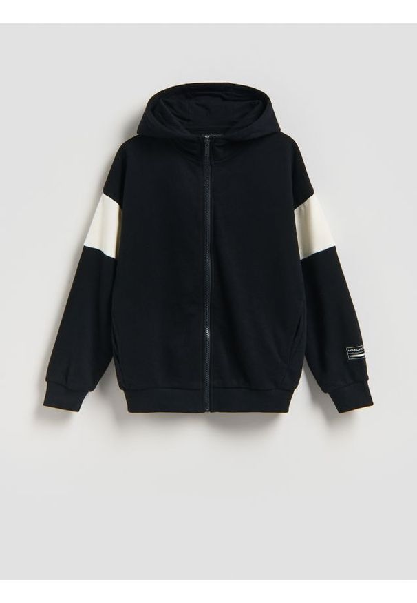 Reserved - Bawełniana bluza z kapturem - czarny. Typ kołnierza: kaptur. Kolor: czarny. Materiał: bawełna