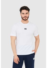 EA7 Emporio Armani - EA7 Biały t-shirt męski z naszywką z logo, Rozmiar XXL. Kolor: biały. Wzór: aplikacja