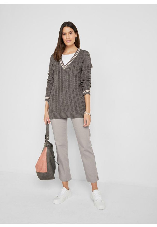 bonprix - Dżinsy z prostą nogawką, mid waist, ze stretchem. Kolor: szary