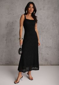 Renee - Czarna Koronkowa Koktajlowa Sukienka o Taliowanym Kroju Ianra. Kolor: czarny. Materiał: koronka. Długość rękawa: na ramiączkach. Wzór: koronka. Styl: wizytowy. Długość: mini #8