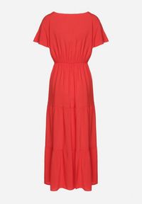 Born2be - Czerwona Sukienka z Wiskozy o Rozkloszowanym Kroju Folky. Okazja: na co dzień. Typ kołnierza: dekolt w kształcie V. Kolor: czerwony. Materiał: wiskoza. Styl: casual, elegancki #7