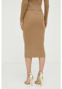MICHAEL Michael Kors spódnica wełniana kolor brązowy midi ołówkowa. Kolor: brązowy. Materiał: wełna #3