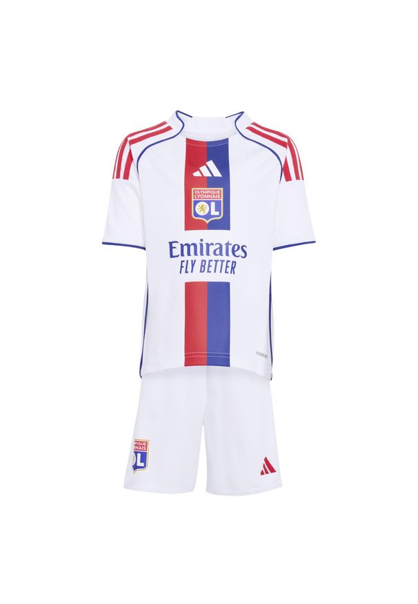 Adidas - Minizestaw piłkarski dla dzieci Olympique Lyonnais 25/26 domowy. Wzór: nadruk. Sport: piłka nożna