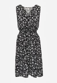 Renee - Czarna Sukienka z Wiskozy z Kopertowym Dekoltem i Gumką w Pasie Hodnisa. Kolor: czarny. Materiał: wiskoza. Wzór: kwiaty. Typ sukienki: kopertowe #2