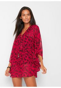 bonprix - Tunika plażowa z lekkiego szyfonu. Okazja: na plażę. Kolor: czerwony. Materiał: szyfon. Styl: casual #1