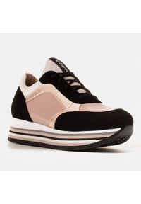 Marco Shoes Lekkie sneakersy na grubej podeszwie z naturalnej skóry czarne różowe. Kolor: różowy, czarny, wielokolorowy. Materiał: skóra #2