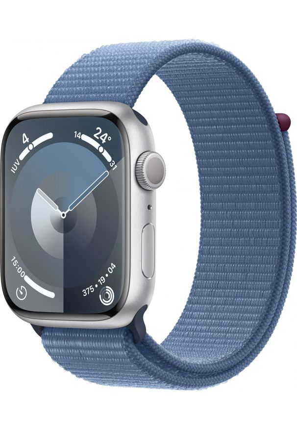 APPLE - Smartwatch Apple Apple Watch 9 GPS 45mm Silver Alu Winterblue Sport Band. Rodzaj zegarka: smartwatch. Styl: sportowy