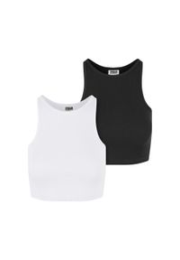 Urban Classics - Organiczny Top W Prążki Dla Kobiet (zestaw 2 Sztuk). Kolor: czarny, biały, wielokolorowy. Wzór: prążki. Sport: turystyka piesza #1