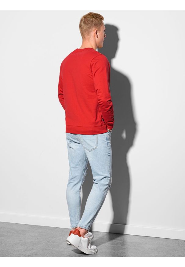 Ombre Clothing - Bluza męska bez kaptura B1153 - czerwona - XXL. Typ kołnierza: bez kaptura. Kolor: czerwony. Materiał: jeans, bawełna, poliester. Styl: klasyczny, elegancki