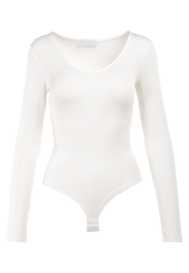 Born2be - Białe Body Ocefis. Kolor: biały. Materiał: dzianina, skóra. Długość rękawa: długi rękaw. Długość: długie. Styl: klasyczny
