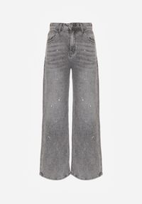Born2be - Szare Szerokie Jeansy z Wysokim Stanem Zdobione Błyszczącymi Drobinami Isabela. Okazja: na co dzień. Stan: podwyższony. Kolor: szary. Wzór: aplikacja. Styl: casual, elegancki, klasyczny #7