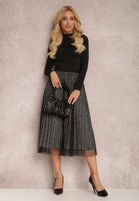 Renee - Czarno-Srebrna Spódnica Voloelle. Kolor: czarny. Materiał: dzianina. Styl: klasyczny, elegancki, glamour #1