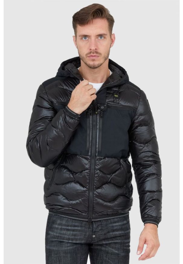 Blauer USA - BLAUER Czarna puchowa kurtka męska z kapturem, Rozmiar 3XL. Typ kołnierza: kaptur. Kolor: czarny. Materiał: puch