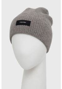 Calvin Klein czapka wełniana kolor szary z cienkiej dzianiny wełniana. Kolor: szary. Materiał: wełna, dzianina #2