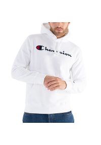 Bluza Champion Script Logo Embroidery Fleece Hoodie 217858-WW001 - biała. Kolor: biały. Materiał: bawełna, tkanina, poliester. Wzór: napisy. Styl: sportowy, klasyczny #1