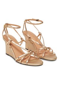 TOMMY HILFIGER - Tommy Hilfiger Sandały Metal Leather Knots Wedge Sandal FW0FW08801 Złoty. Kolor: złoty. Materiał: skóra #4