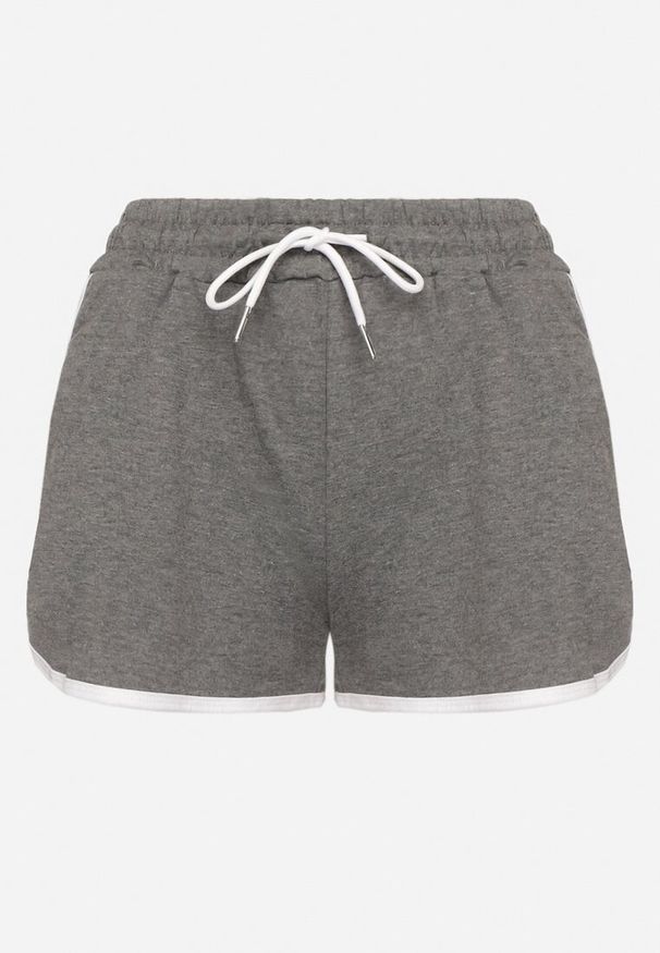 Born2be - Ciemnoszare Dresowe Szorty z Bawełną Wysokim Stanem i Lamówką Mivaira. Okazja: na co dzień. Stan: podwyższony. Kolor: szary. Materiał: dresówka, bawełna. Styl: sportowy, casual