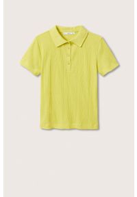 mango - Mango t-shirt Diva1 damski kolor żółty z kołnierzykiem. Okazja: na co dzień. Kolor: żółty. Materiał: włókno. Długość rękawa: krótki rękaw. Długość: krótkie. Styl: casual