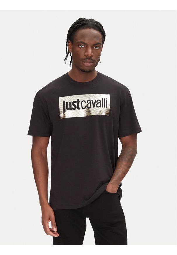 Just Cavalli T-Shirt 78OAHT15 Czarny Regular Fit. Kolor: czarny. Materiał: bawełna