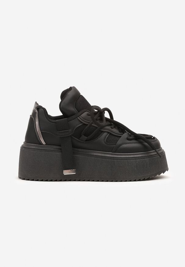 Born2be - Czarne Sneakersy na Grubej Podeszwie z Ozdobnym Sznurowaniem Sovvia. Kolor: czarny