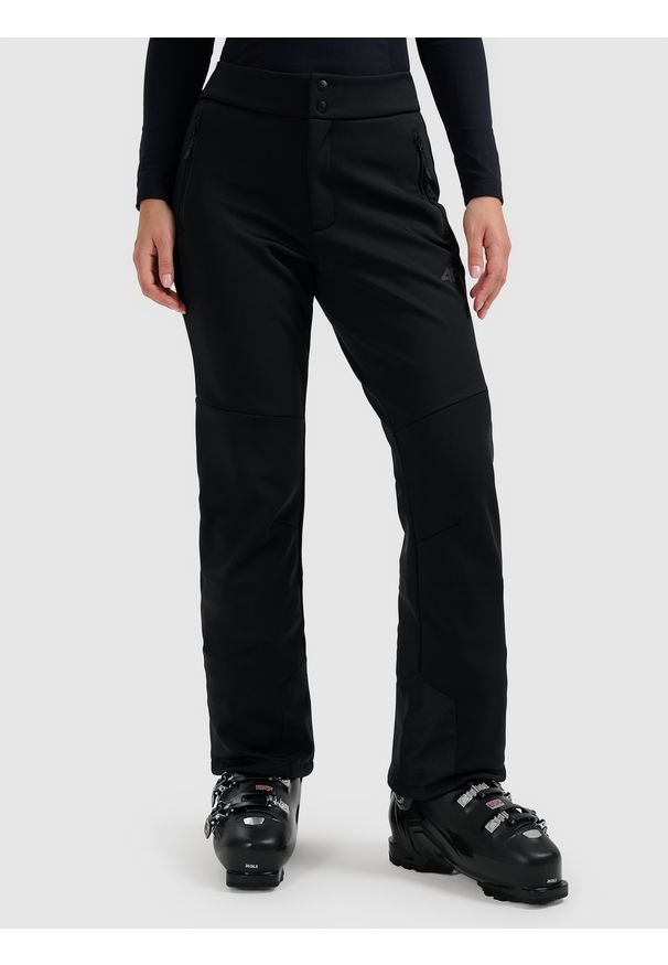 4f - 4F Spodnie narciarskie softshell membrana 10000 damskie - czarne XS. Stan: podwyższony. Kolor: czarny. Materiał: softshell. Wzór: gładki. Sezon: zima. Sport: narciarstwo