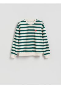 Reserved - Bluza z drobnym haftem - ciemnozielony. Kolor: zielony. Materiał: bawełna, dzianina. Wzór: haft