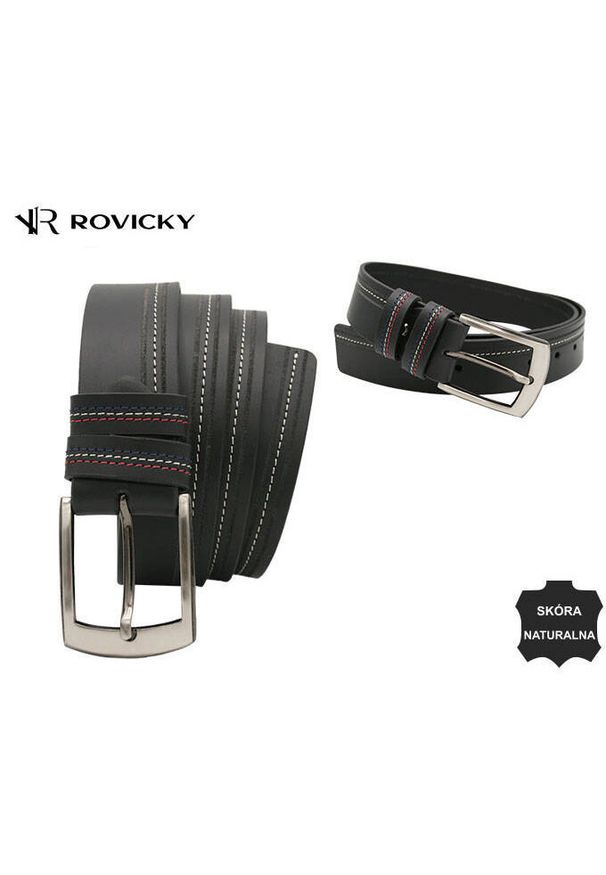 ROVICKY - Pasek męski Rovicky R-PI-03 czarny. Kolor: czarny. Materiał: skóra. Wzór: aplikacja. Styl: klasyczny