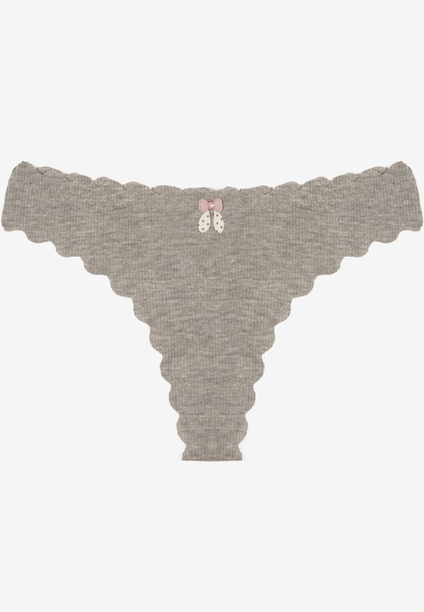 Born2be - Szare Bawełniane Majtki Stringi z Prążkowanej Tkaniny Eziane. Kolor: szary. Materiał: tkanina, bawełna, prążkowany