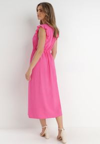 Born2be - Fuksjowa Sukienka z Wiskozy Yorgebius. Kolor: różowy. Materiał: wiskoza. Wzór: aplikacja. Typ sukienki: rozkloszowane. Styl: klasyczny, wizytowy. Długość: midi #5