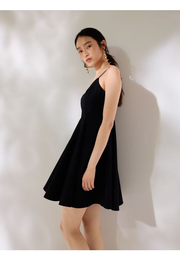 Reserved - Bawełniana sukienka mini - czarny. Kolor: czarny. Materiał: bawełna. Długość: mini