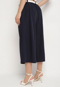Born2be - Granatowe Spodnie Kuloty w Eleganckim Stylu Kolistea. Okazja: na co dzień, na spotkanie biznesowe. Kolor: niebieski. Wzór: aplikacja. Styl: elegancki #6