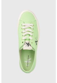 Calvin Klein Jeans tenisówki VULC FLATFORM ESSENTIAL MONO damskie kolor zielony YW0YW01030. Nosek buta: okrągły. Zapięcie: sznurówki. Kolor: zielony. Materiał: materiał. Obcas: na platformie #3