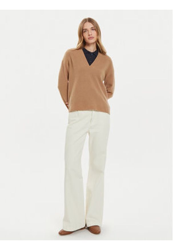 TOMMY HILFIGER - Tommy Hilfiger Sweter WW0WW43101 Beżowy Relaxed Fit. Kolor: beżowy. Materiał: wełna