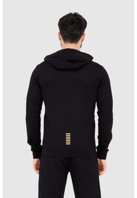 EA7 Emporio Armani - EA7 Męska czarna bluza z kapturem i złotym logo, Rozmiar M. Typ kołnierza: kaptur. Kolor: czarny