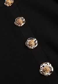 Renee - Czarny Kardigan z Wiskozą Zdobiony Eleganckimi Napami i Bufiastymi Rękawami Acannte. Kolor: czarny. Materiał: wiskoza. Wzór: aplikacja. Styl: elegancki #4